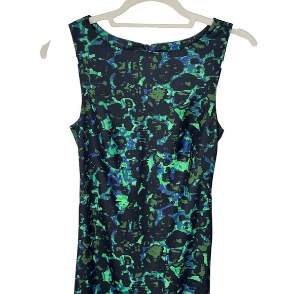 H&M Green Blue Print Sheath Midi Dress XS (2) Sleeveless - Picture 3 of 15